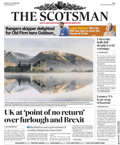 The Scotsman Newspaper Front Page for 19 October 2020