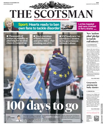 The Scotsman Newspaper Front Page for 19 December 2018