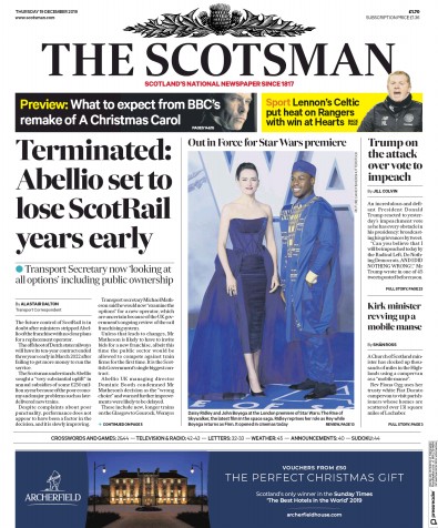 The Scotsman Newspaper Front Page for 19 December 2019