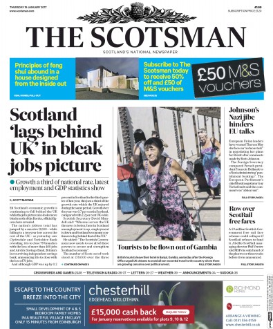 The Scotsman Newspaper Front Page for 19 January 2017