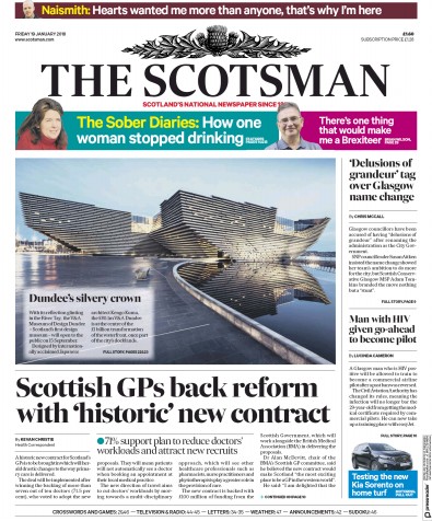 The Scotsman Newspaper Front Page for 19 January 2018