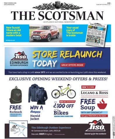The Scotsman Newspaper Front Page for 19 March 2016