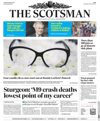 The Scotsman Newspaper Front Page for 19 April 2016