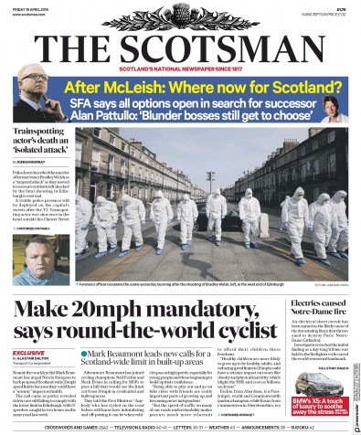 The Scotsman Newspaper Front Page for 19 April 2019