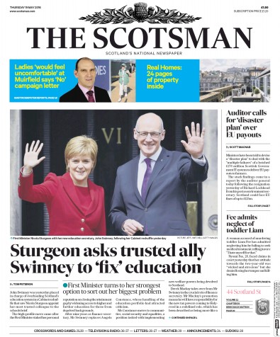 The Scotsman Newspaper Front Page for 19 May 2016