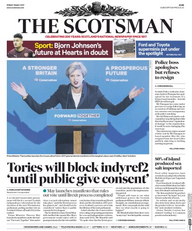 The Scotsman (UK) Newspaper Front Page for 19 May 2017