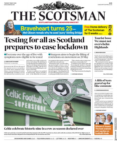 The Scotsman (UK) Newspaper Front Page for 19 May 2020