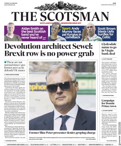 The Scotsman Newspaper Front Page for 19 June 2018