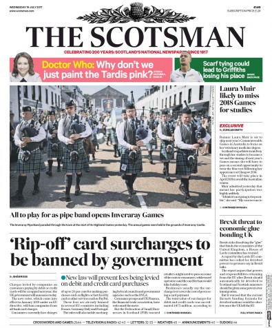 The Scotsman (UK) Newspaper Front Page for 19 July 2017