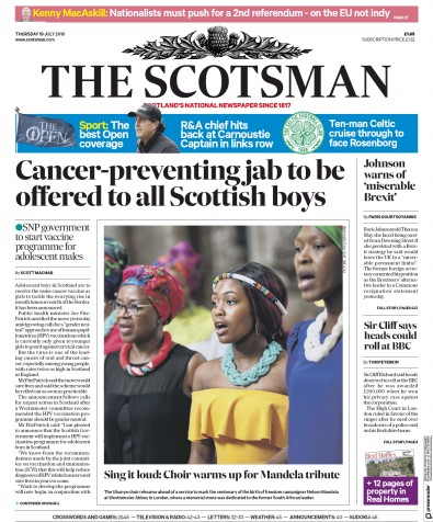 The Scotsman Newspaper Front Page for 19 July 2018