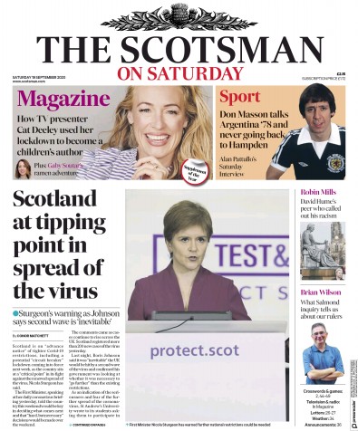 The Scotsman Newspaper Front Page for 19 September 2020