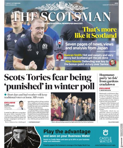 The Scotsman Newspaper Front Page for 1 October 2019