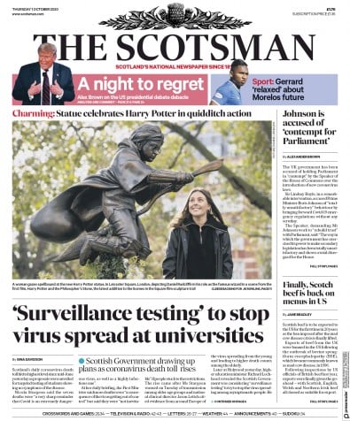 The Scotsman Newspaper Front Page for 1 October 2020