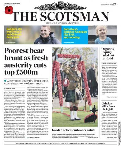 The Scotsman Newspaper Front Page for 1 November 2016