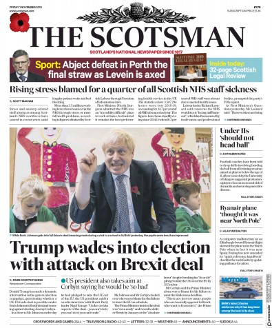 The Scotsman Newspaper Front Page for 1 November 2019