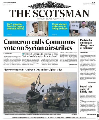 The Scotsman Newspaper Front Page for 1 December 2015