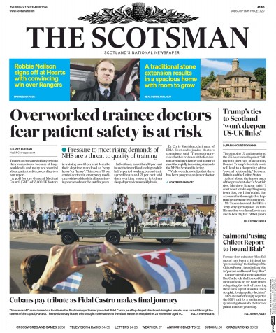 The Scotsman Newspaper Front Page for 1 December 2016