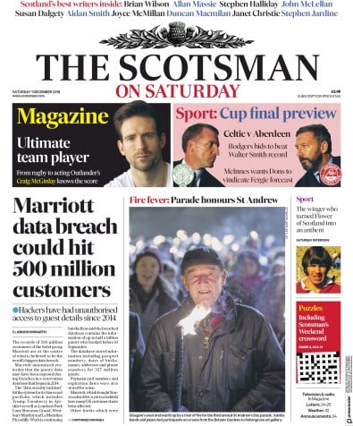 The Scotsman Newspaper Front Page for 1 December 2018