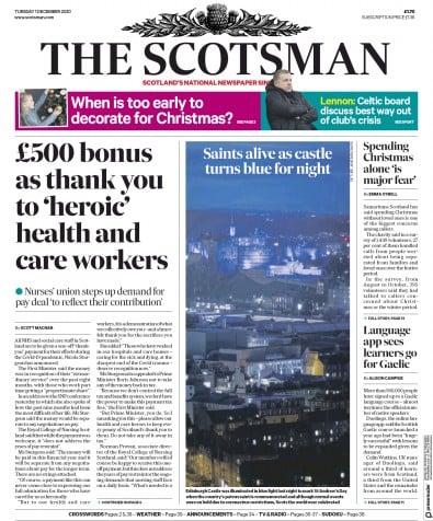 The Scotsman Newspaper Front Page for 1 December 2020