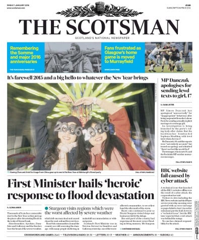 The Scotsman Newspaper Front Page for 1 January 2016