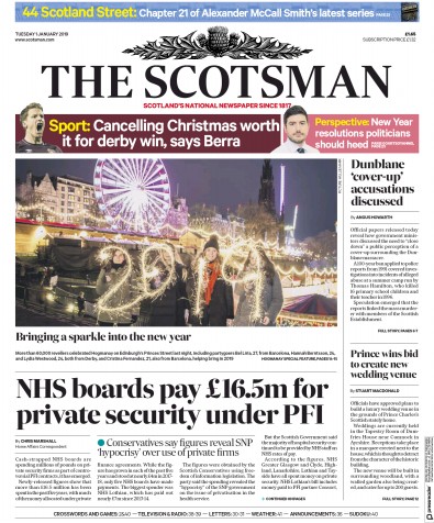 The Scotsman Newspaper Front Page for 1 January 2019