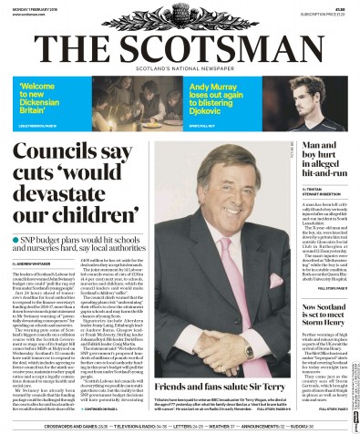 The Scotsman Newspaper Front Page for 1 February 2016