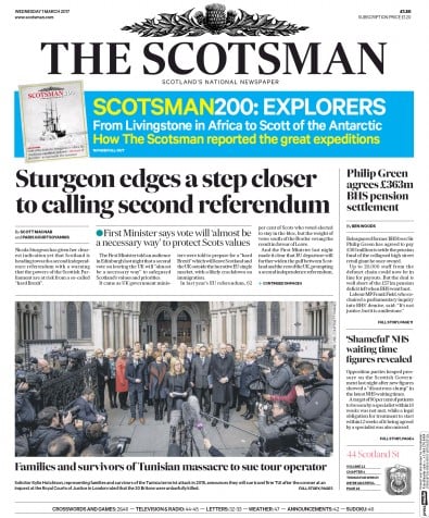The Scotsman Newspaper Front Page for 1 March 2017