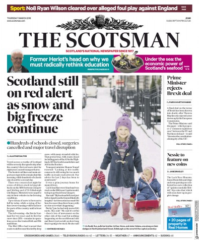 The Scotsman (UK) Newspaper Front Page for 1 March 2018