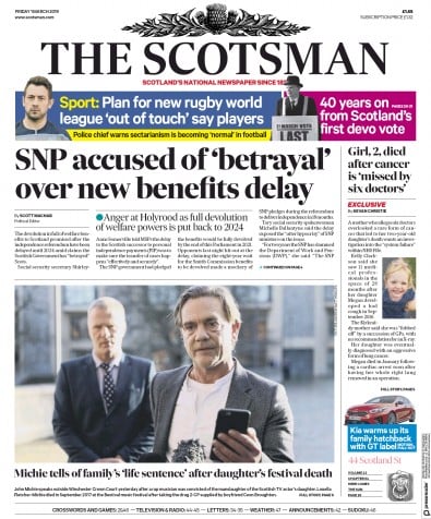The Scotsman Newspaper Front Page for 1 March 2019
