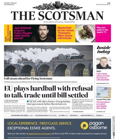 The Scotsman (UK) Newspaper Front Page for 1 April 2017