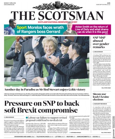 The Scotsman (UK) Newspaper Front Page for 1 April 2019