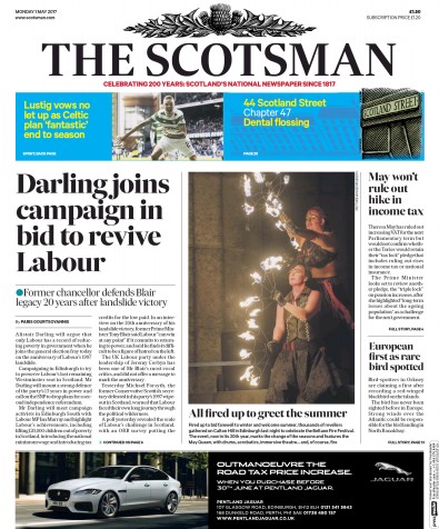 The Scotsman Newspaper Front Page for 1 May 2017