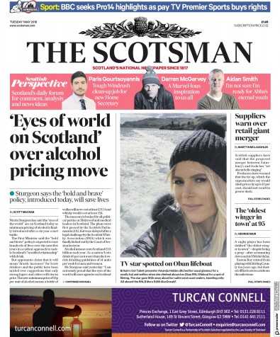 The Scotsman Newspaper Front Page for 1 May 2018