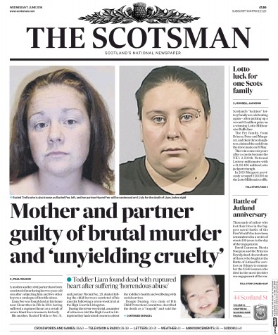 The Scotsman Newspaper Front Page for 1 June 2016