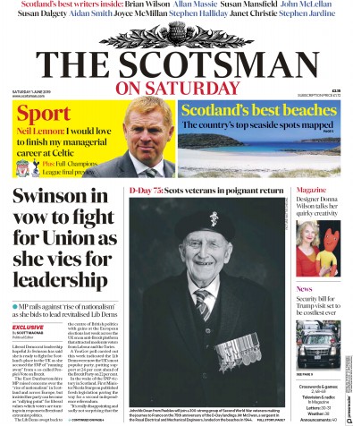 The Scotsman Newspaper Front Page for 1 June 2019