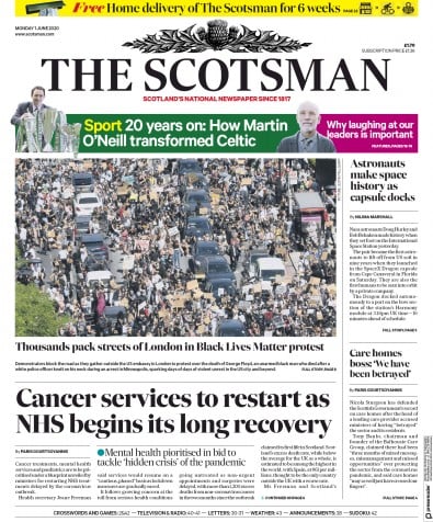 The Scotsman Newspaper Front Page for 1 June 2020