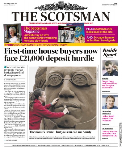 The Scotsman Newspaper Front Page for 1 July 2017