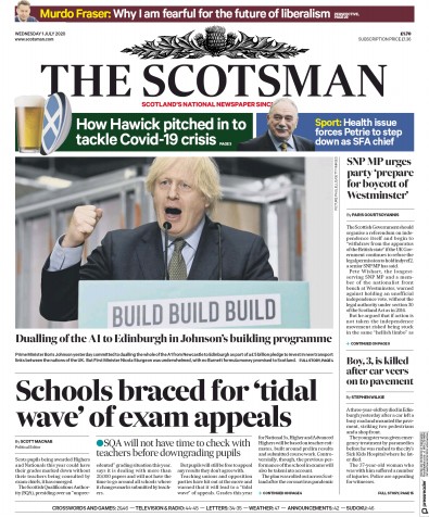 The Scotsman Newspaper Front Page for 1 July 2020