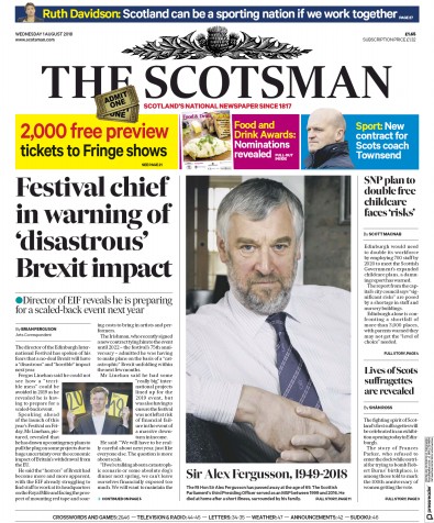 The Scotsman Newspaper Front Page for 1 August 2018