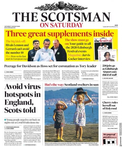 The Scotsman (UK) Newspaper Front Page for 1 August 2020