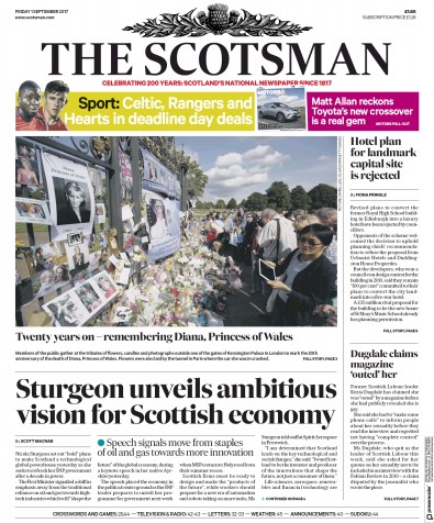 The Scotsman Newspaper Front Page for 1 September 2017