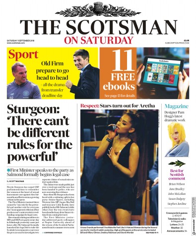 The Scotsman Newspaper Front Page for 1 September 2018