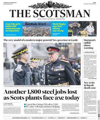The Scotsman Newspaper Front Page for 20 October 2015