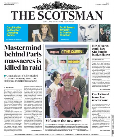 The Scotsman Newspaper Front Page for 20 November 2015