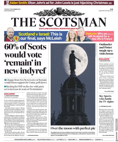 The Scotsman Newspaper Front Page for 20 November 2018