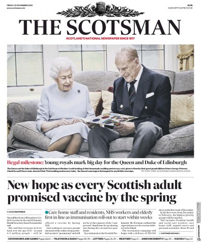 The Scotsman (UK) Newspaper Front Page for 20 November 2020