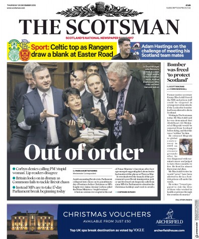 The Scotsman Newspaper Front Page for 20 December 2018