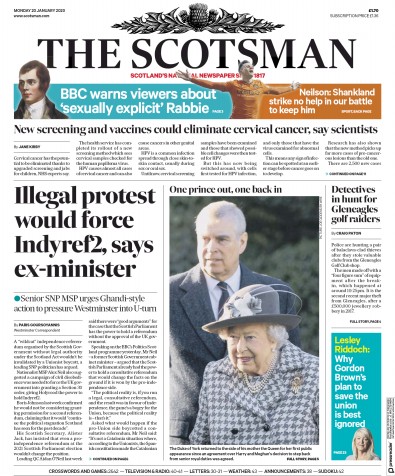 The Scotsman Newspaper Front Page for 20 January 2020
