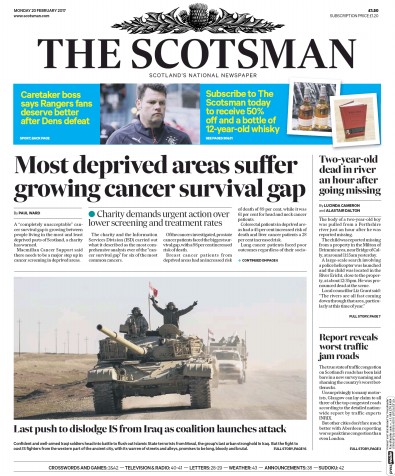 The Scotsman (UK) Newspaper Front Page for 20 February 2017