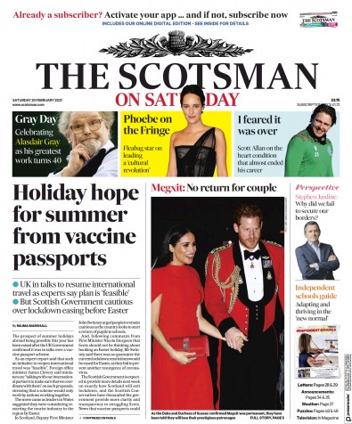 The Scotsman Newspaper Front Page for 20 February 2021